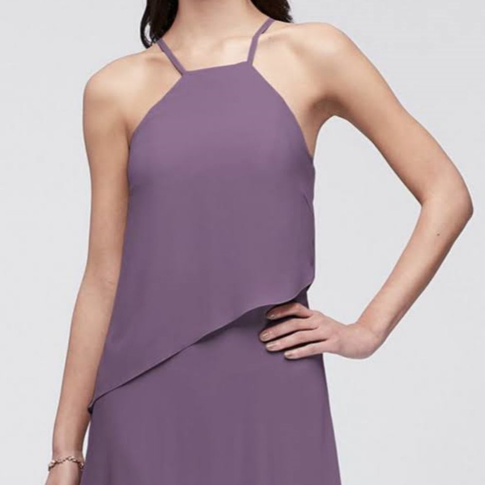 NWT David's Bridal Waterfall Tier Georgette Bridesmaid Dress - Wisteria
